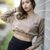 SM Waffle long sleeves crop top