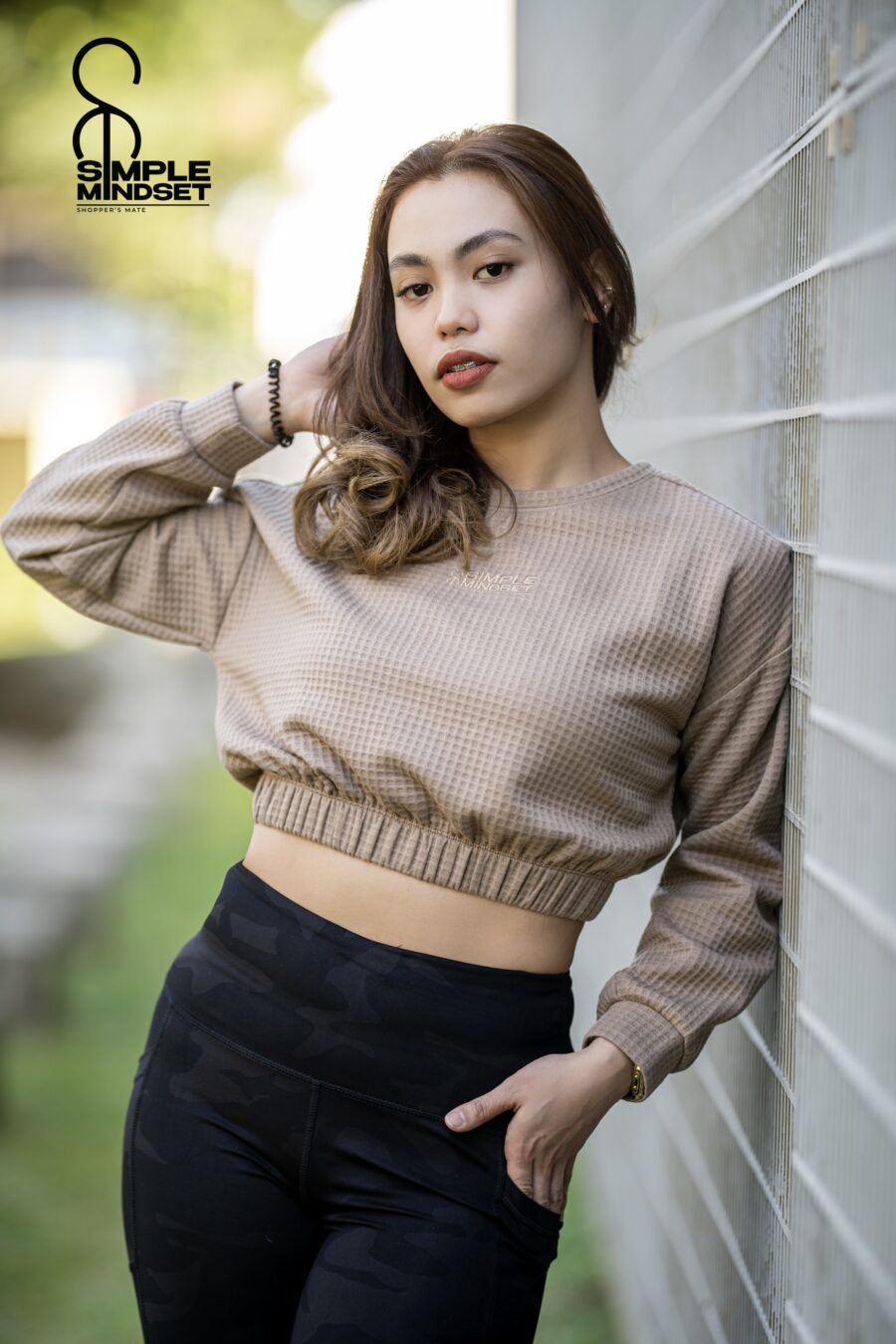 SM Waffle long sleeves crop top