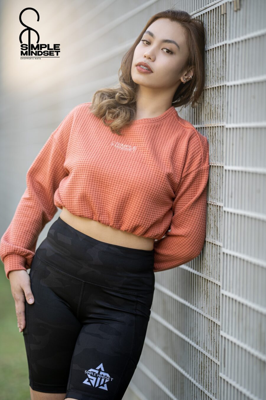 SM Waffle long sleeves crop top