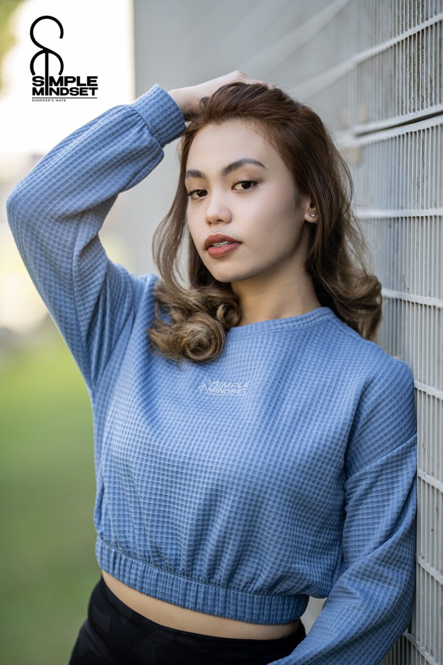 SM Waffle long sleeves crop top