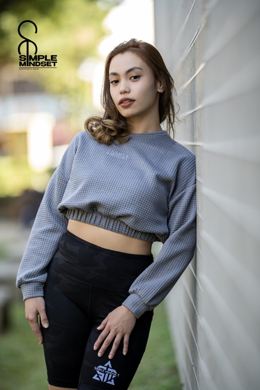 SM Waffle long sleeves crop top