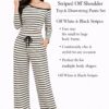 Striped Off-Shoulder Top & Drawstring Pants Set