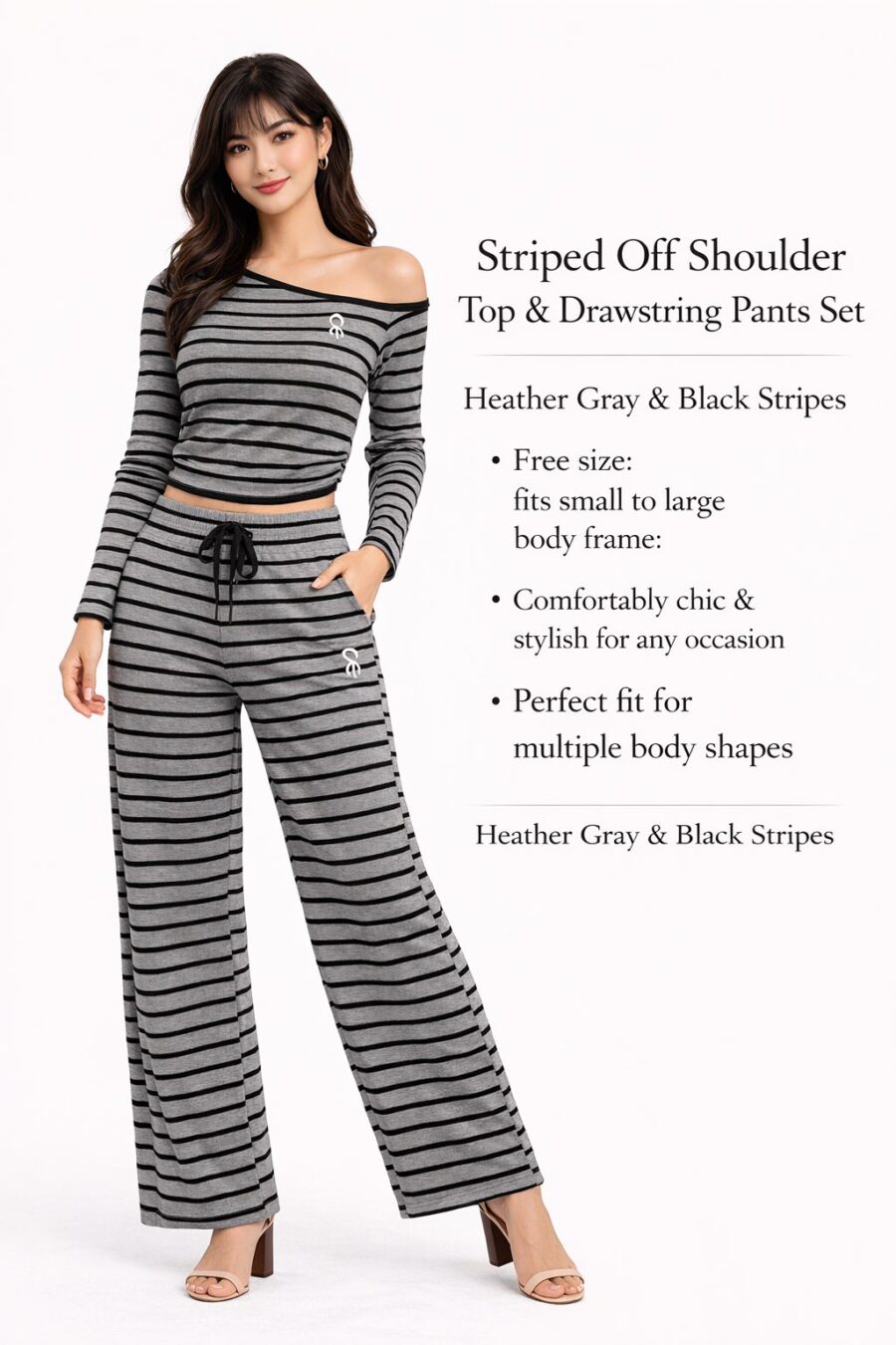 Striped Off-Shoulder Top & Drawstring Pants Set